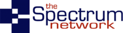 Logo of "The Spectrum Network" with the word "the" in red, "Spectrum" in blue, and "network" in red, accompanied by three dark blue squares on the left.